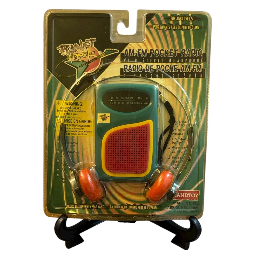 NOS Randtoy Planet Rock AM/FM Pocket Radio with Headphones